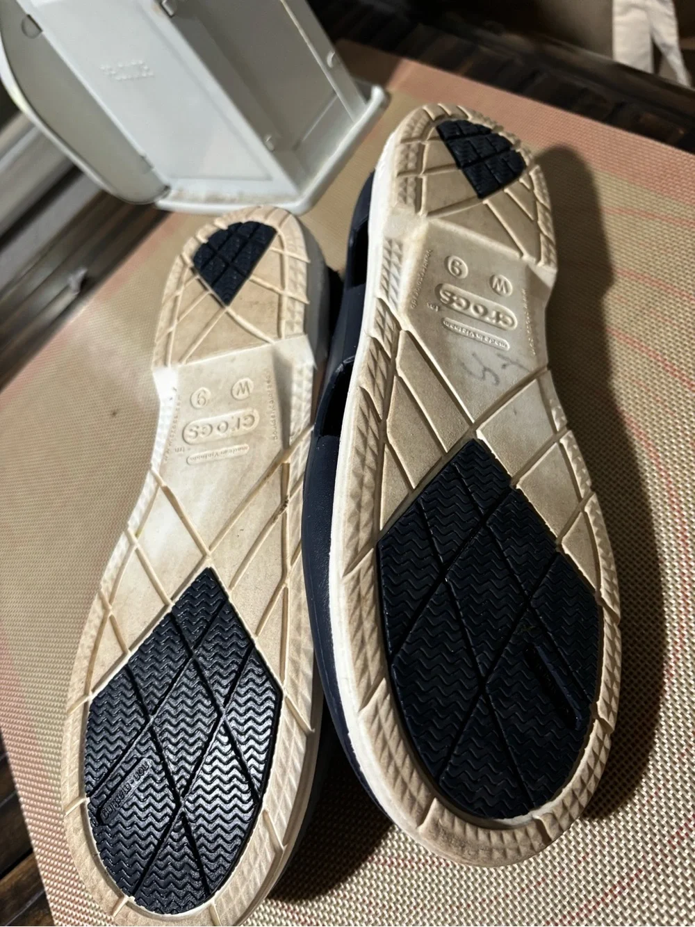 CROCS Navy Blue and Brown Bow-Trim Women's Sandal Flats